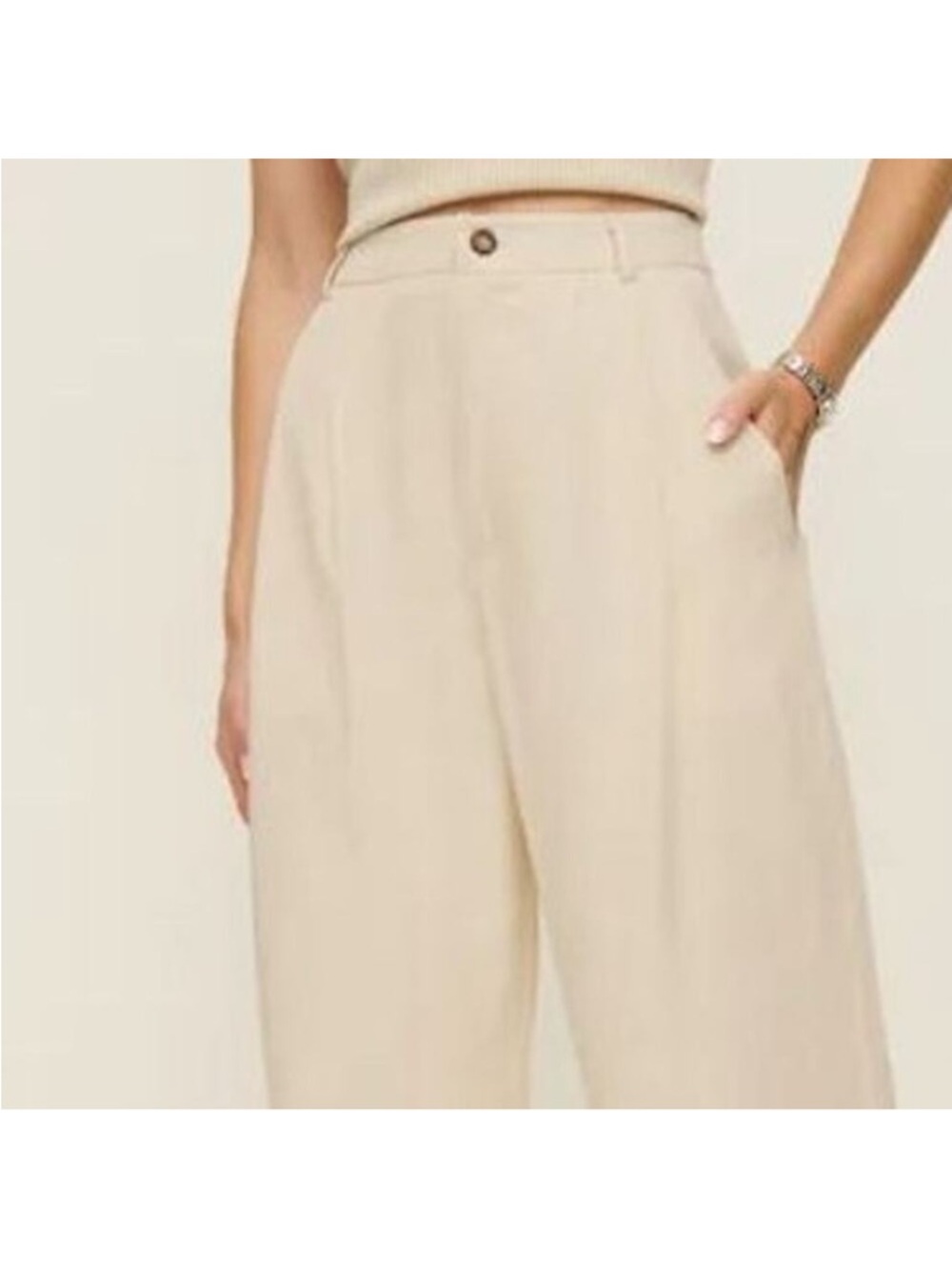 Reformation Mason Pant Oyster Wide-Leg High-Rise Cream Trousers - Picture 3 of 5